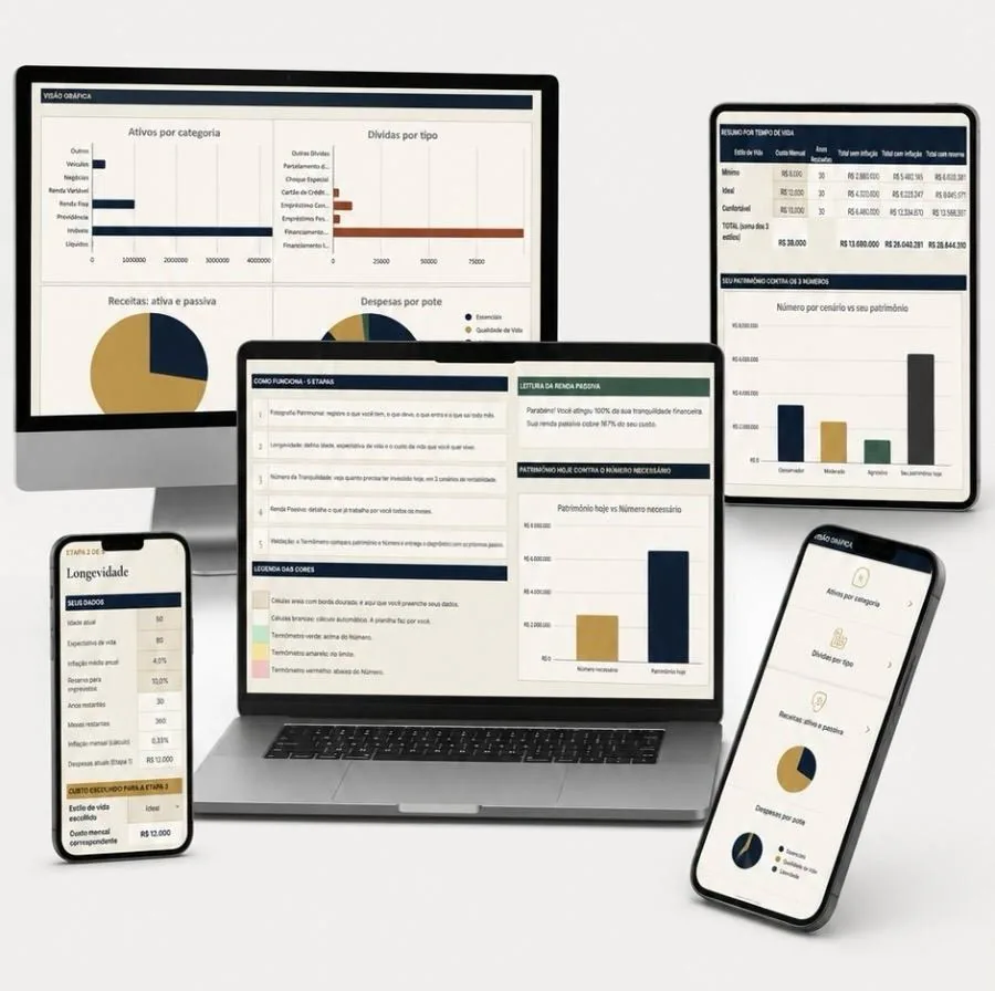Planilha da Tranquilidade Financeira em diferentes dispositivos