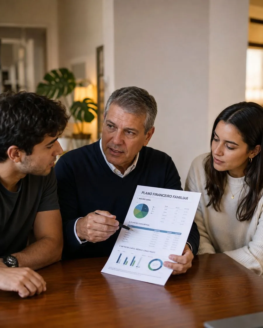 Família com plano financeiro no papel